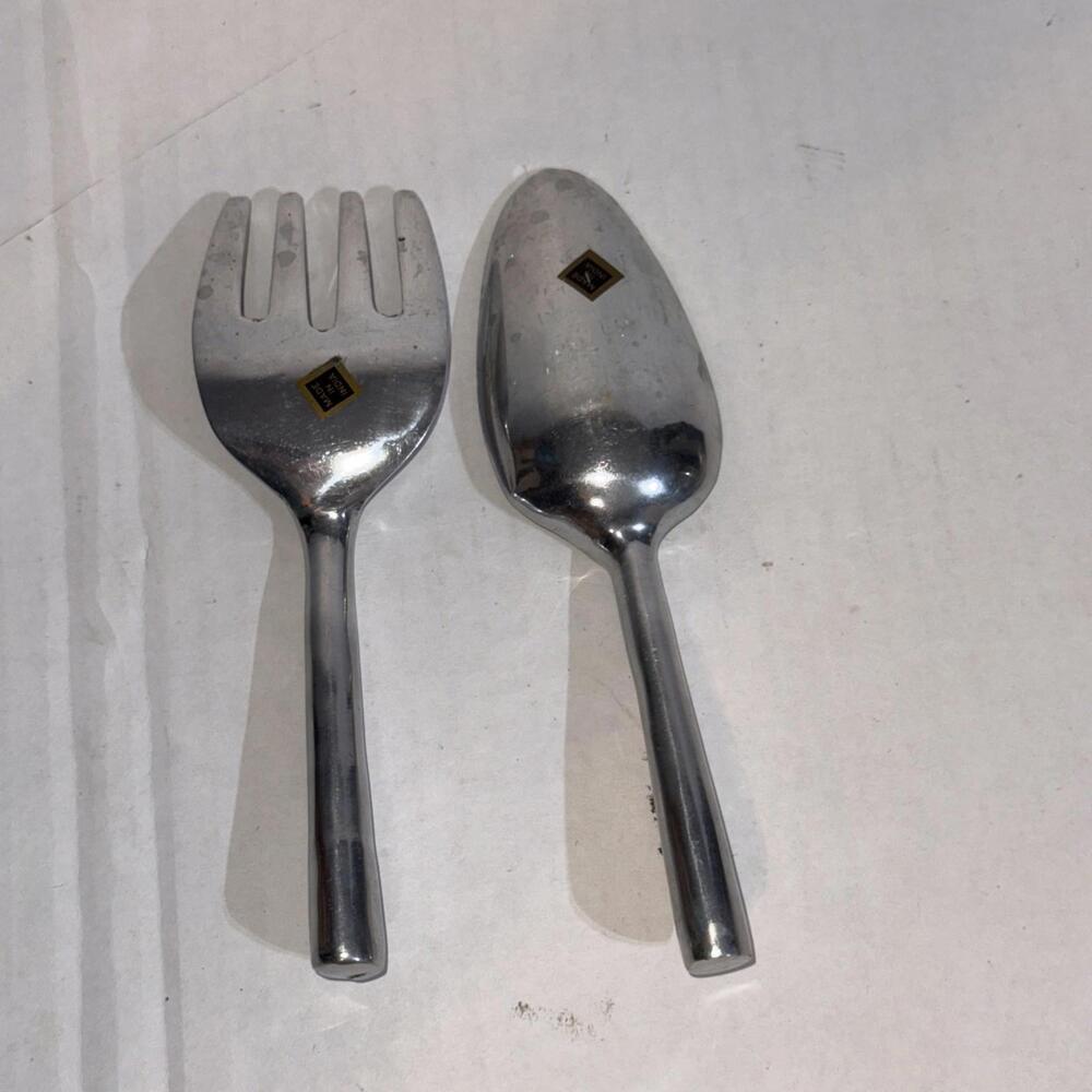 Vintage Metal Silver‎ Serving Salad Fork Spoon Set Made In India